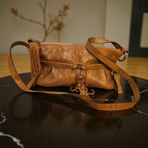B.‎ Makowsky Rose Gold Python Yvette East/West Leather Crossbody Bag (Rare)